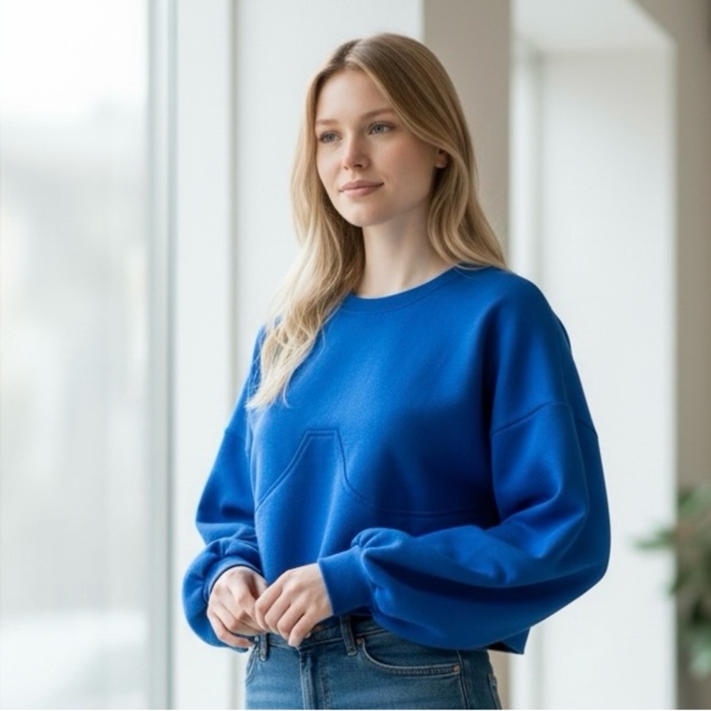Cobalt Blue Cropped Crewneck Sweatshirt